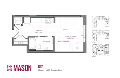 Floor plan for studio, 1 bath, 431 sqft