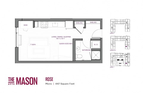 Floor plan for studio, 1 bath, 443 sqft