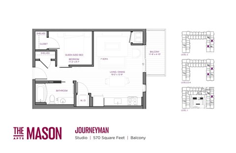 Floor plan for studio, 1 bath, 570 sqft