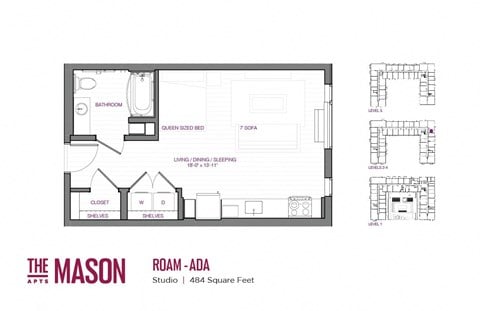 Floor plan for studio, 1 bath, 484 sqft