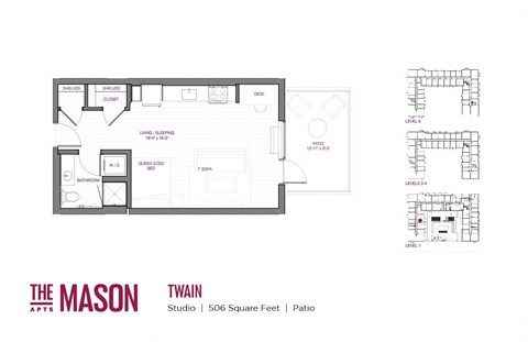 Floor plan for studio, 1 bath, 506 sqft
