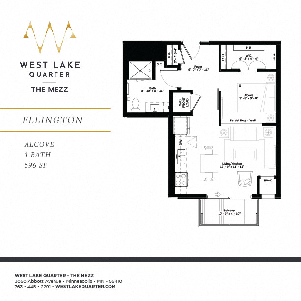 Floor plan for studio, 1 bath, 593 sqft
