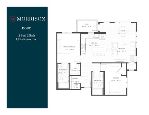 Floor plan for 2 beds, 2 baths, 1094 sqft