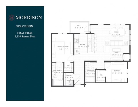 Floor plan for 2 beds, 2 baths, 1110 sqft