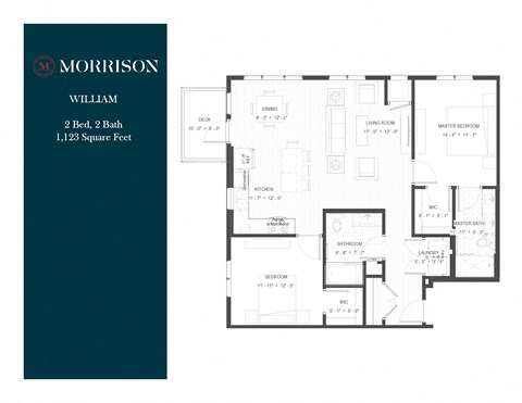 Floor plan for 2 beds, 2 baths, 1123 sqft
