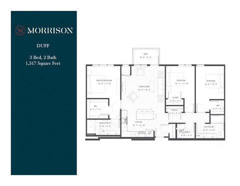 Floor plan for 3 beds, 2 baths, 1317 sqft