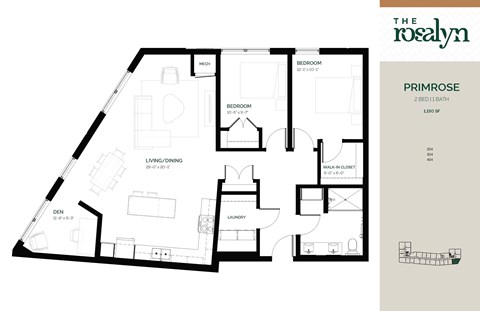 Floor plan for 2 beds, 1 bath, 1150 sqft