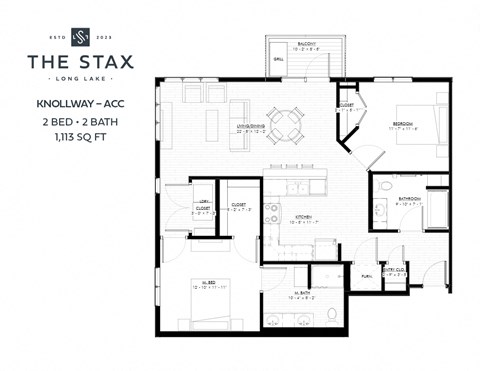 Floor plan for 2 beds, 2 baths, 1113 sqft