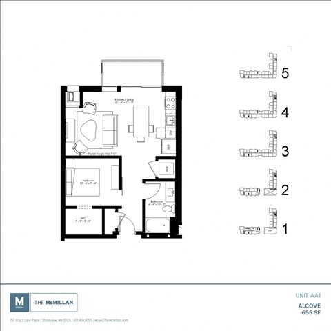Floor plan for studio, 1 bath, 655 sqft