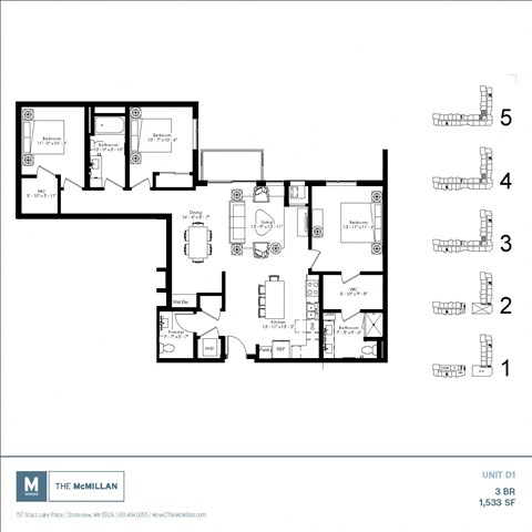 Floor plan for 3 beds, 3 baths, 1533 sqft