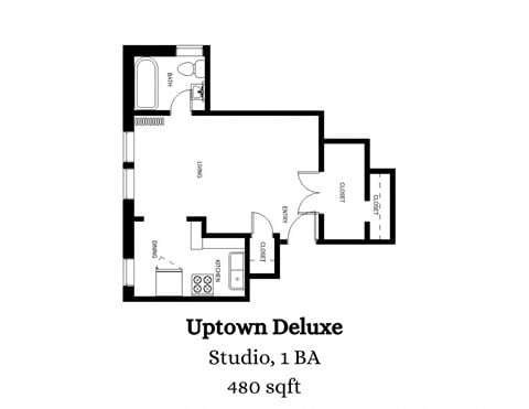 Floor plan for studio, 1 bath, 480 sqft