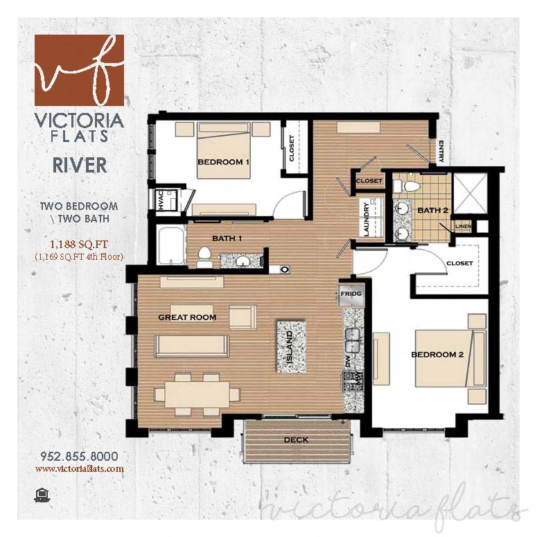 Floor plan for 2 beds, 2 baths, 1188 sqft