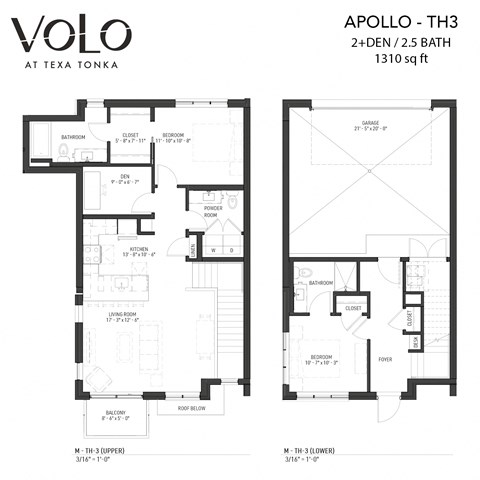 Floor plan for 2 beds, 2 baths, 1310 sqft