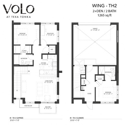 Floor plan for 2 beds, 2 baths, 1265 sqft