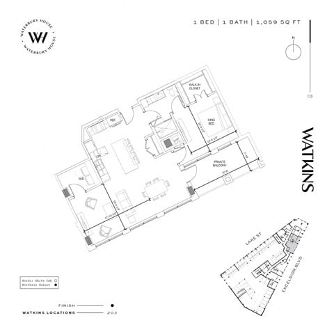 Floor plan for 1 bed, 1 bath, 1059 sqft