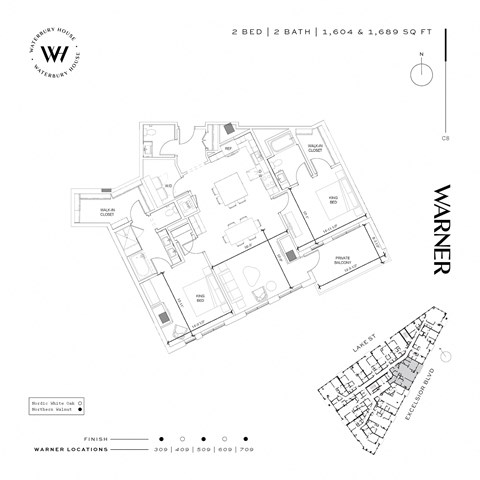 Floor plan for 2 beds, 2.5 baths, 1689 sqft