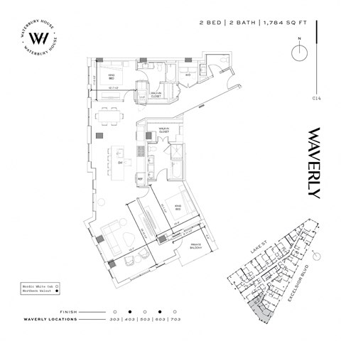 Floor plan for 2 beds, 2.5 baths, 1784 sqft