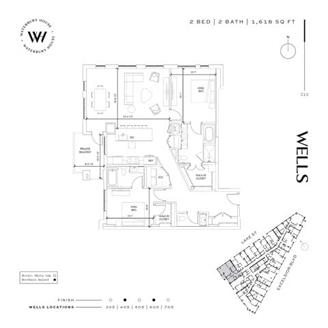 Floor plan for 2 beds, 2.5 baths, 1618 sqft