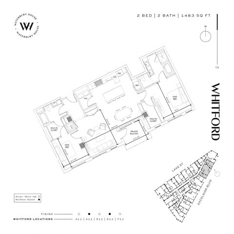 Floor plan for 2 beds, 2 baths, 1483 sqft