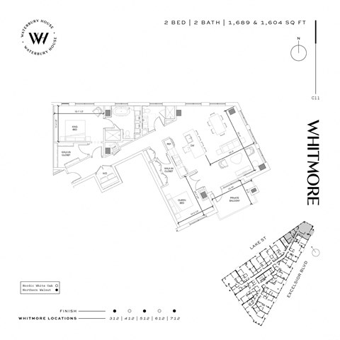 Floor plan for 2 beds, 2 baths, 1604 sqft