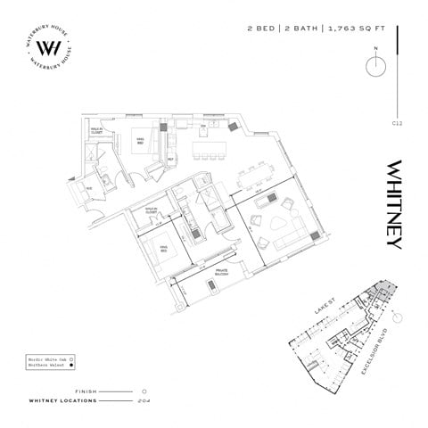 Floor plan for 2 beds, 2 baths, 1763 sqft