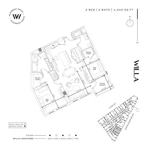 Floor plan for 2 beds, 2 baths, 1340 sqft