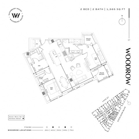 Floor plan for 2 beds, 2 baths, 1565 sqft