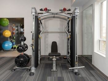 Fitness room with weights and yoga room
