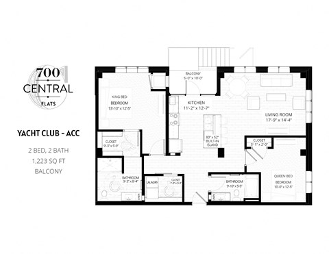 Floor plan for 2 beds, 2 baths, 1239 sqft