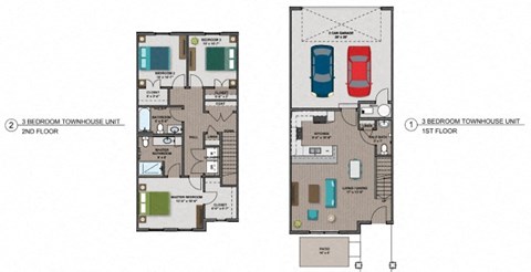 Floor plan for 3 beds, 2.5 baths, 1393 sqft