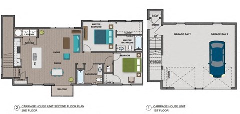 Floor plan for 2 beds, 2 baths, 1197 sqft