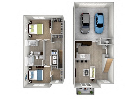 Floor plan for 2 beds, 2.5 baths, 1347 sqft