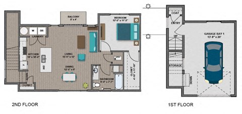 Floor plan for 1 bed, 1 bath, 995 sqft