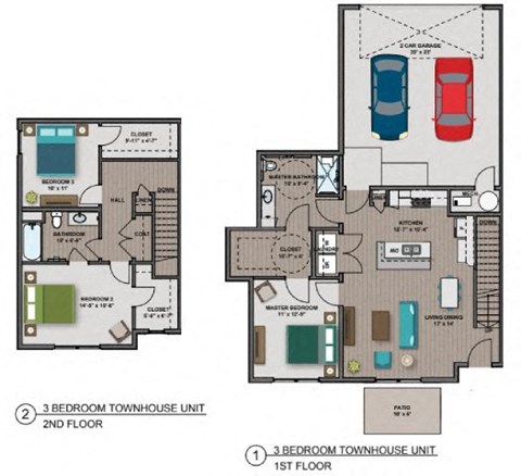 Floor plan for 3 beds, 2.5 baths, 1561 sqft