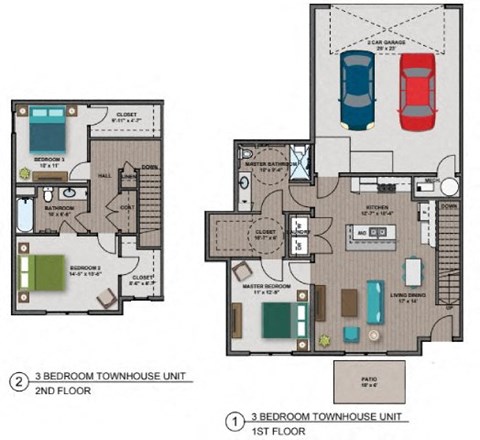 Floor plan for 3 beds, 2.5 baths, 1521 sqft