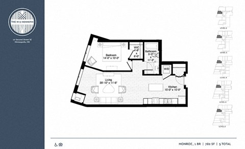 Floor plan for 1 bed, 1 bath, 793 sqft