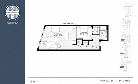 Floor plan for 1 bed, 1 bath, 790 sqft