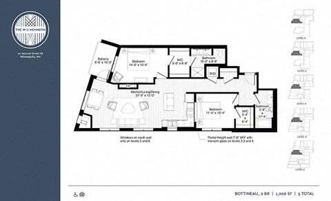 Floor plan for 2 beds, 2 baths, 1206 sqft