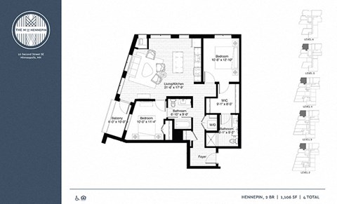 Floor plan for 2 beds, 2 baths, 1106 sqft