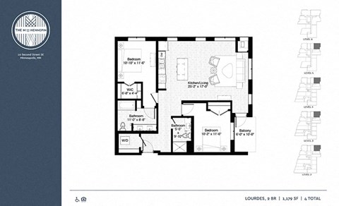 Floor plan for 2 beds, 2 baths, 1179 sqft
