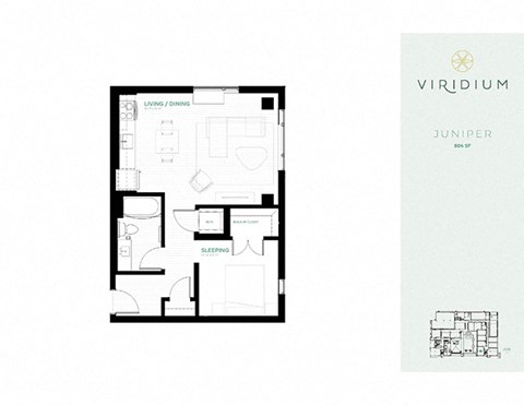 Floor plan for 1 bed, 1 bath, 593 sqft