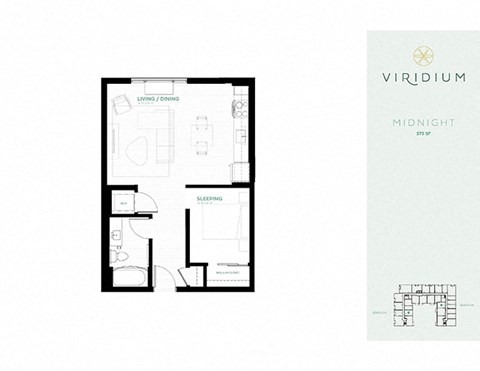 Floor plan for 1 bed, 1 bath, 575 sqft