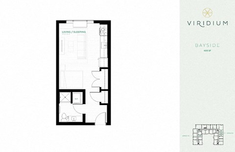 Floor plan for studio, 1 bath, 405 sqft