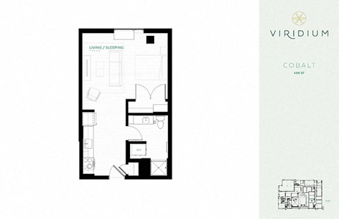 Floor plan for studio, 1 bath, 486 sqft