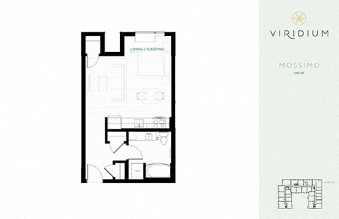 Floor plan for studio, 1 bath, 465 sqft