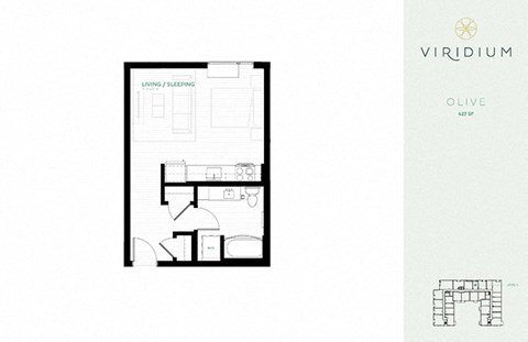Floor plan for studio, 1 bath, 427 sqft