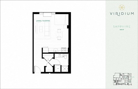 Floor plan for studio, 1 bath, 492 sqft