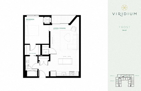 Floor plan for 1 bed, 1 bath, 704 sqft