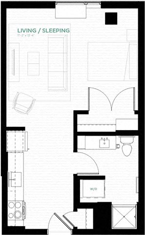 Floor plan for studio, 1 bath, 486 sqft