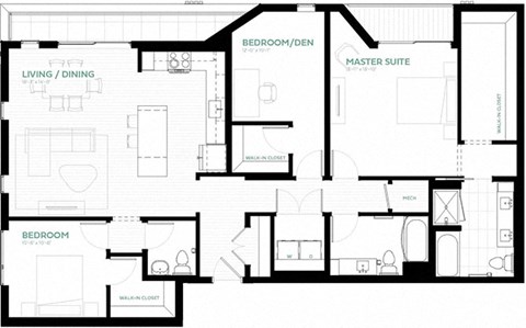 Floor plan for 3 beds, 2 baths, 1523 sqft